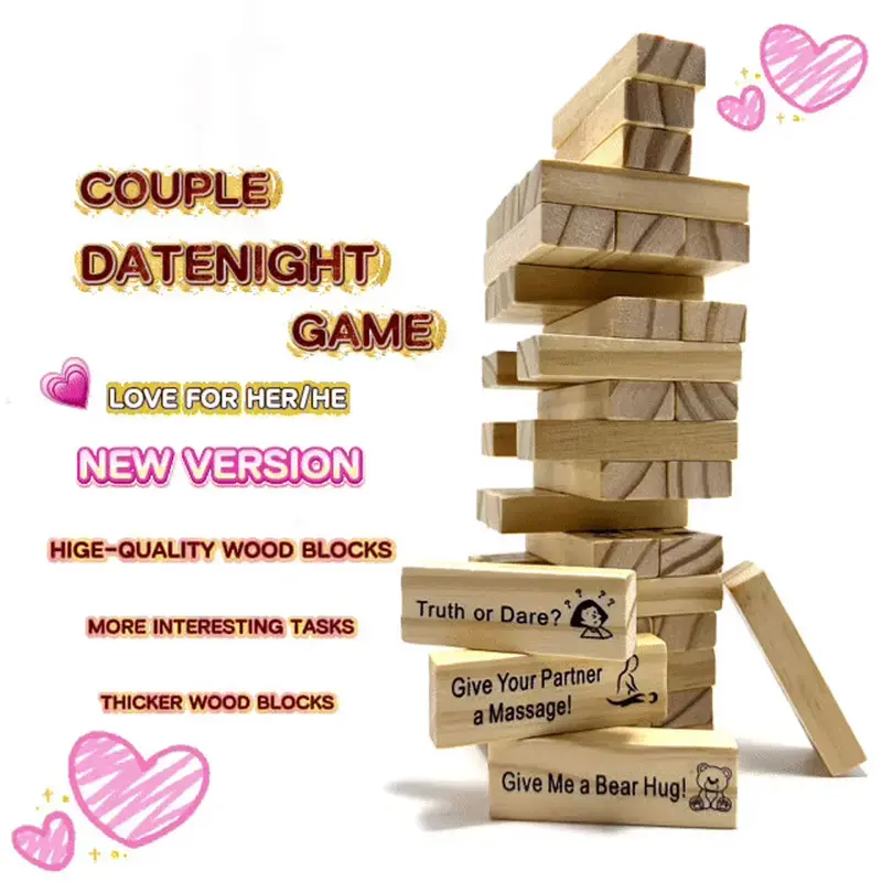 Wooden Block Stacking Tower Game - 1 Set Durable Building Blocks, Build-and-Balance Fun, Family Gift for Adults, Valentine's Day Present for Bf & Gf, Party Supplies Home Item room decor