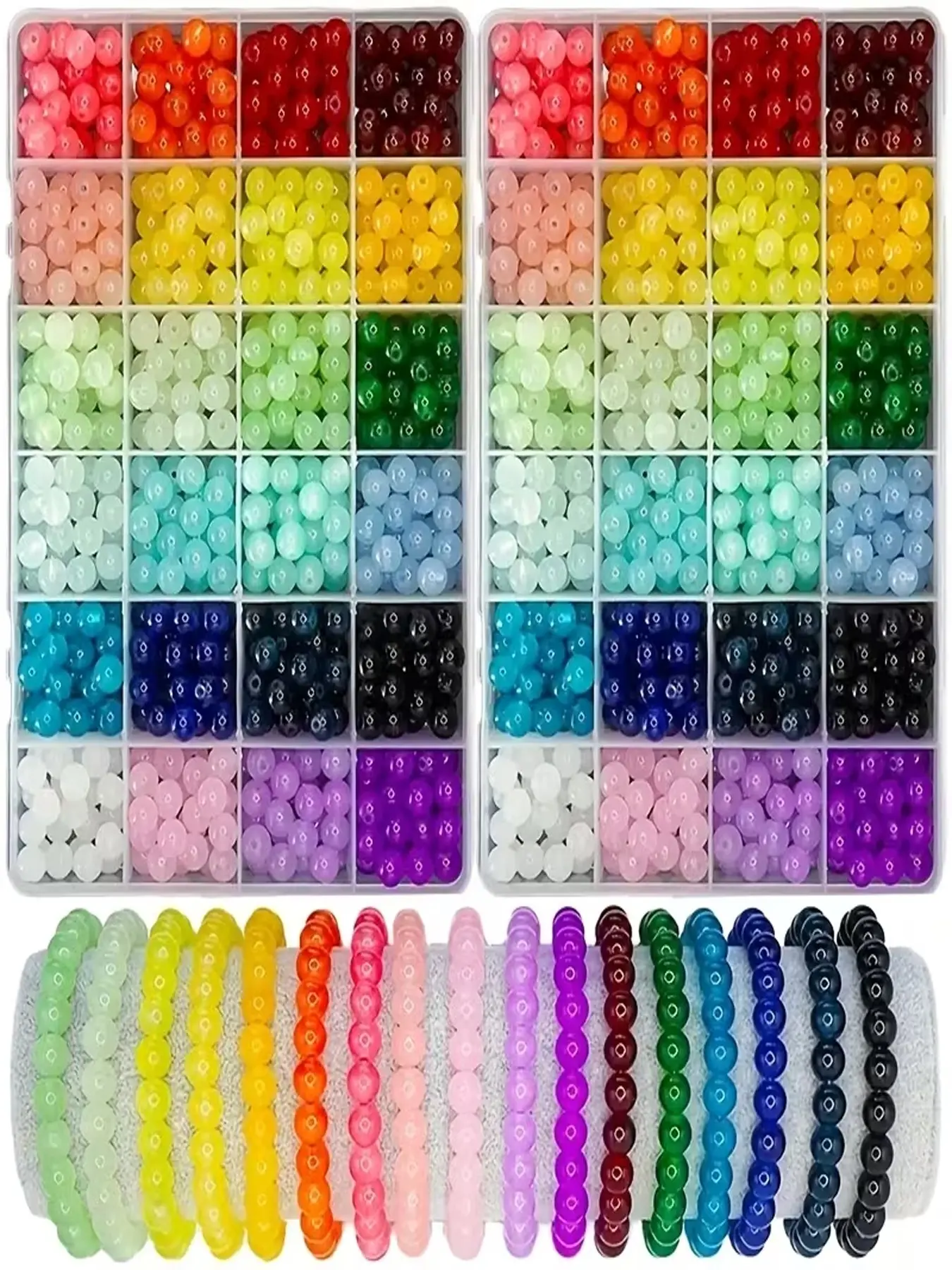 Boho Style Glass Beads Kit, 1400pcs/2 Boxes, 24 Vibrant Colors, Crystal Round Beads, DIY Bracelets & Jewelry Making, Beginner Friendly, Jewelry Making Supplies