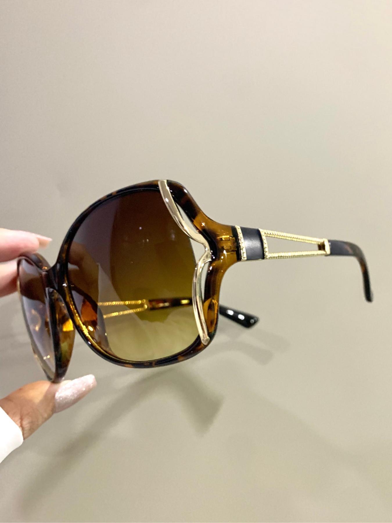 Women's Fashion Trendy Elegant Large Frame Glasses, Hollow Frame Legs, Casual Style, All Season Wear, PC Lens, Perfect for Vacation