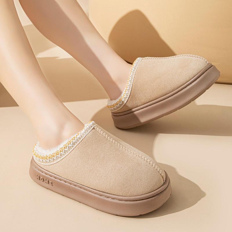 Women's Fluffy Winter Slippers Soft And Warm Durable Upper Indoor Outdoor Anti-slip EVA Sole Easy To Wear Black Suede Footwear