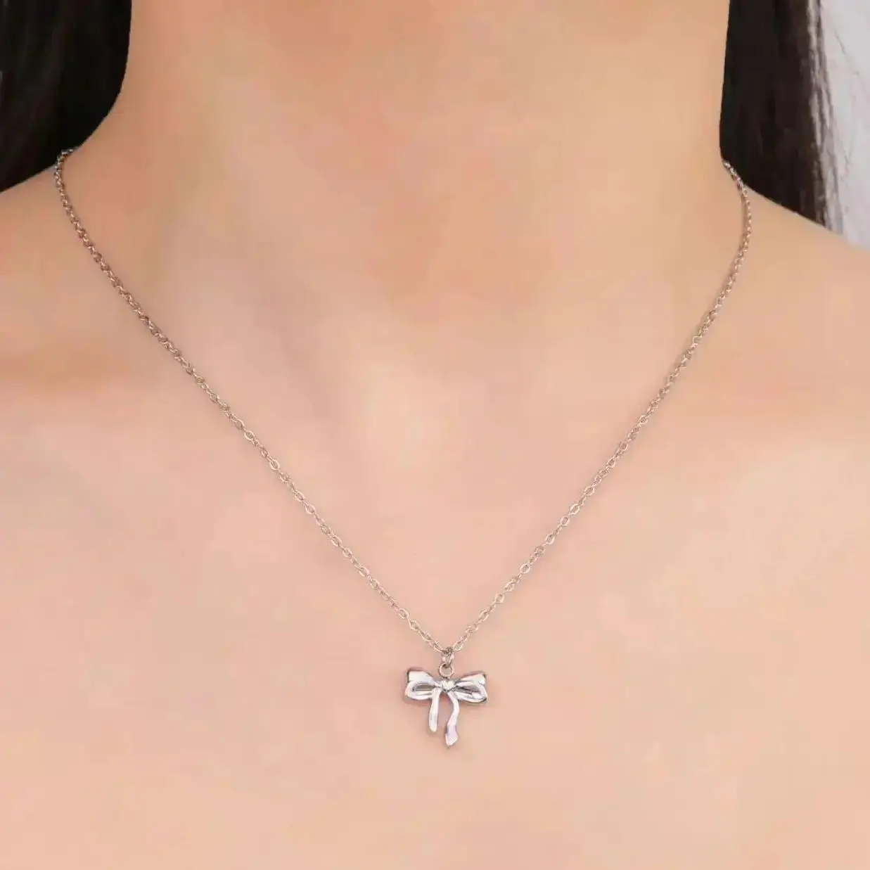 Unift Romantic Bowknot Necklace for Women Stainless Steel Pendant Jewelry Kpop Fashion Wedding Korean Bow Choker Neck Chain Gift funky american street tarnish proof y2k accessories letter