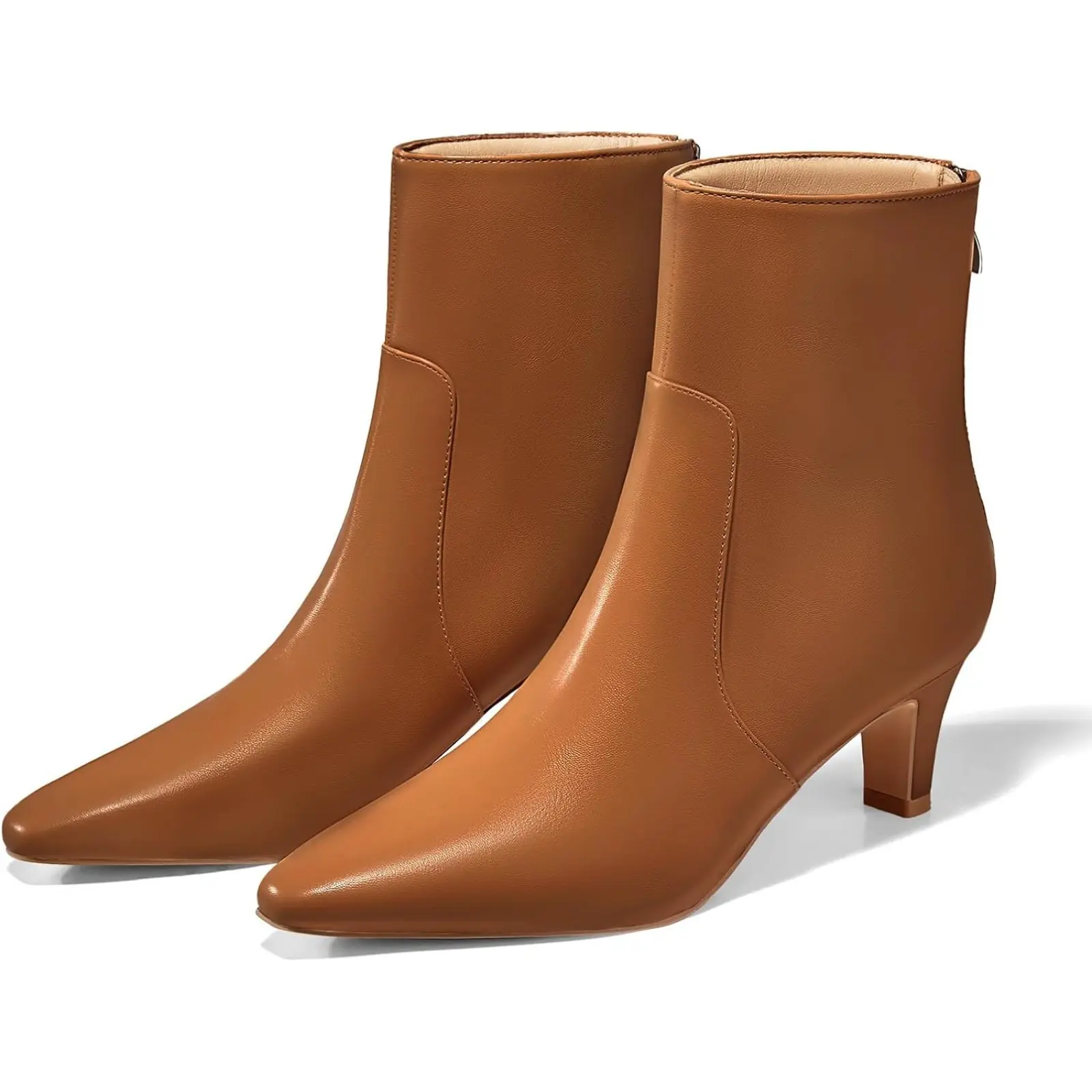 Coutgo Women's Basic Square Pointed Toe Leather Ankle Boots, Low Kitten Heel Casual Dress Booties with Side Zipper for Fall, Footwear, Basic Coutgo, Rubber, Kitten Heels, Plain, All Seasons, Breathable, Lightweight, Minimalist, Solid Plain