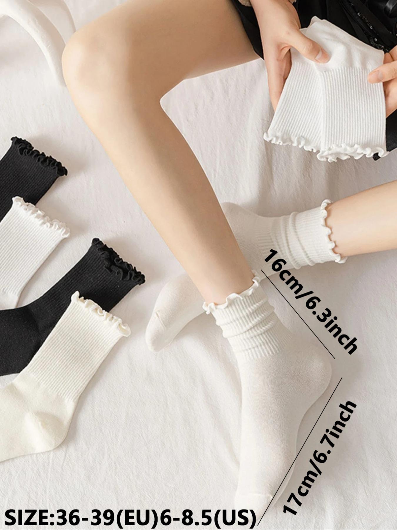 Women's Frill Trim Crew Socks, Casual Basic Low Cut Socks for Daily Wear, Women's Socks for All Seasons