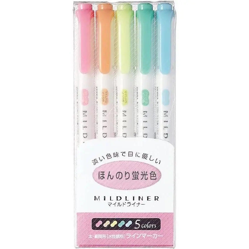 MILD LINER Double-Sided Highlighter Set, 5-Piece Highlighting Tool (WKT7-5C)