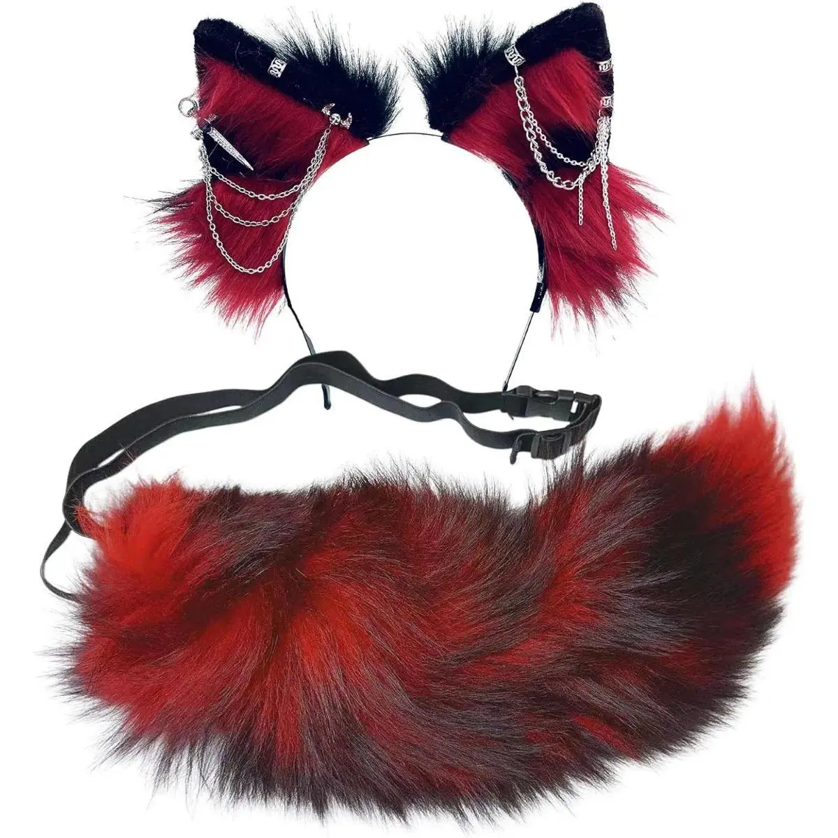 Wolf Ears Tail Set Fox Wolf Headbands Clips Fluffy Cosplay Costumes, Gothic Punk Accessories for Halloween