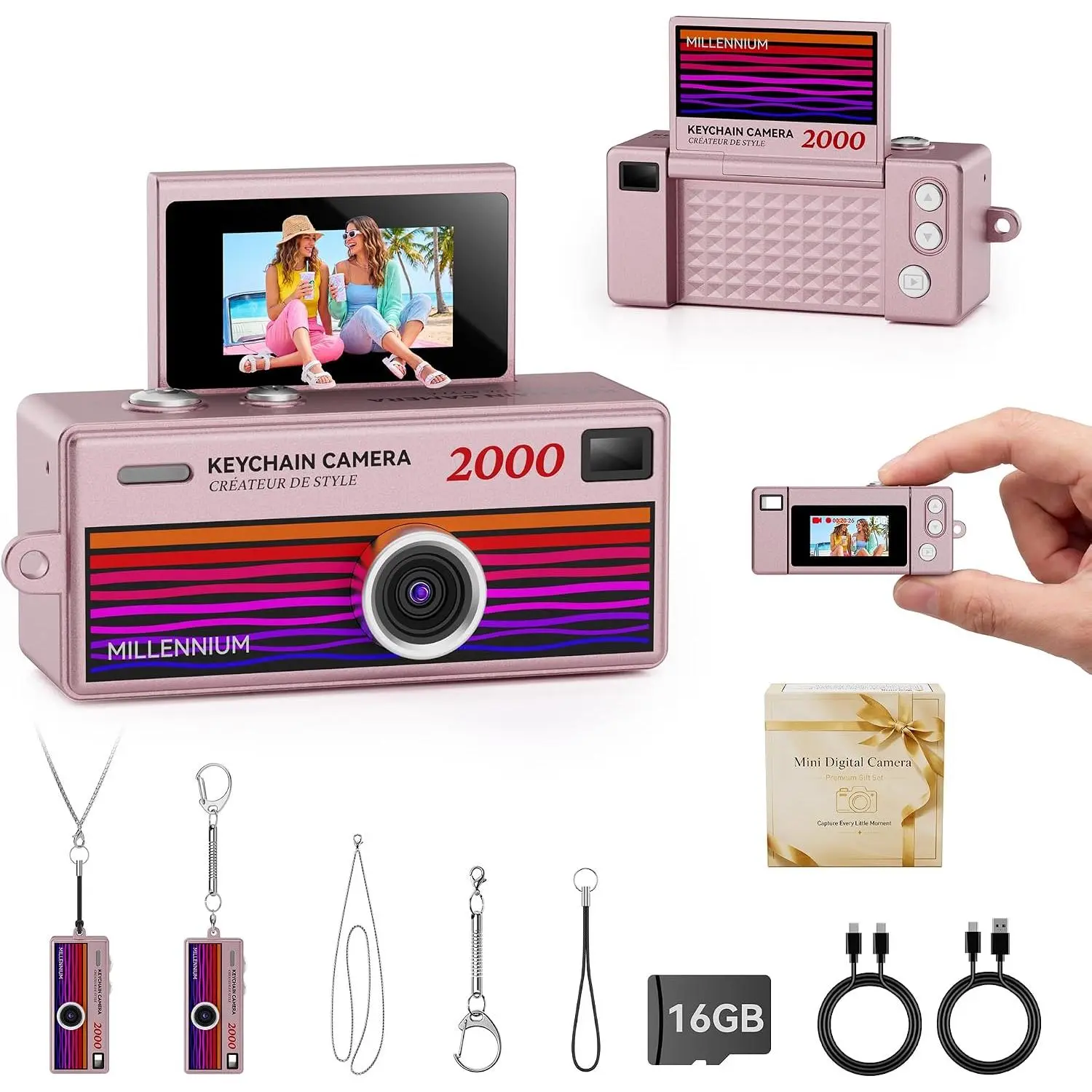 Digital Camera 1080P  Video Flip Screen, Y2K Aesthetic Small Camera with 25 Retro Filters 16GB Card & Lanyard, Lightweight Pocket Cam  Box Birthday for Teens Girls