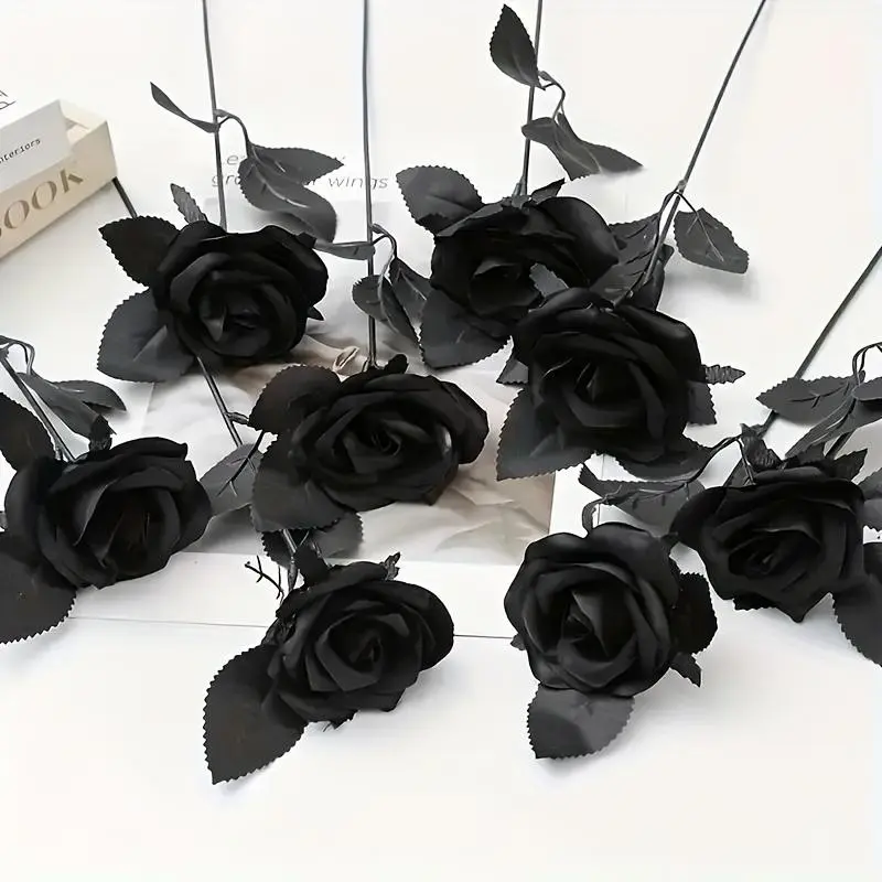 12 Silk Rose Buds with Stems, High-Realism Artificial Roses for Gothic Weddings, Halloween Parties, Home Vase Decorations