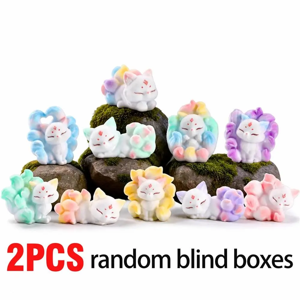 Flocked Nine-Tailed Fox Blind Box Figure, Cute Chinese Mythical Beast Plush Figurine, Kawaii Fox Fairy Collectible Toy, Fantasy Animal Desk Ornament, Home Decor, Birthday Gift for Girls Women Collectors, Halloween Christmas Thanksgiving Holiday Gift