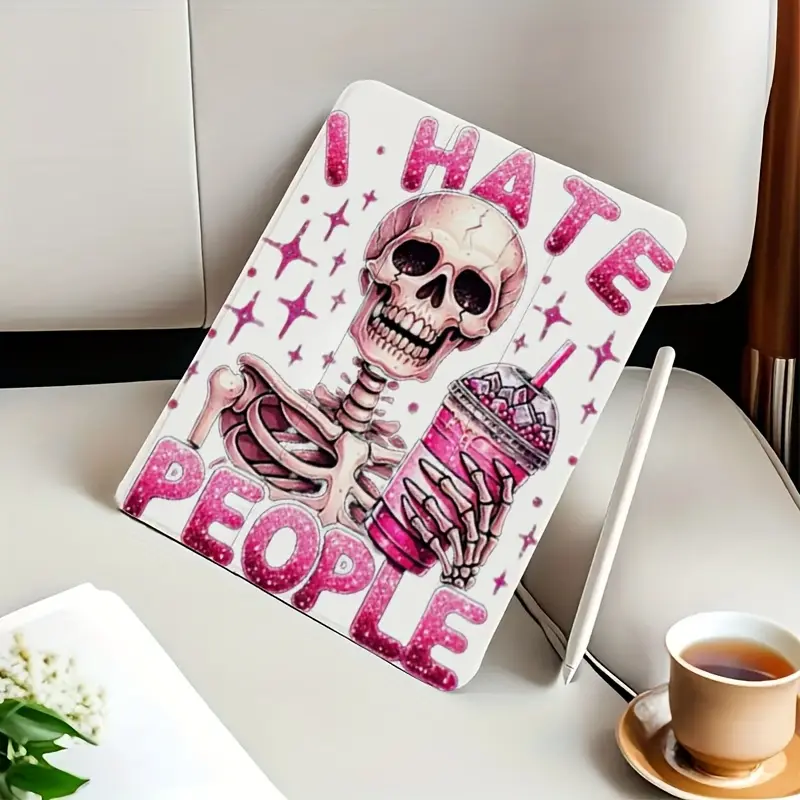 This pink glittery skull case features an "I hate humans" design, an adjustable stand and pen slot, and a foldable, non-slip TPU design. It's suitable for Samsung, iPad mini, iPad Air, iPad Pro/iPad 10th and 11th generation iPads.