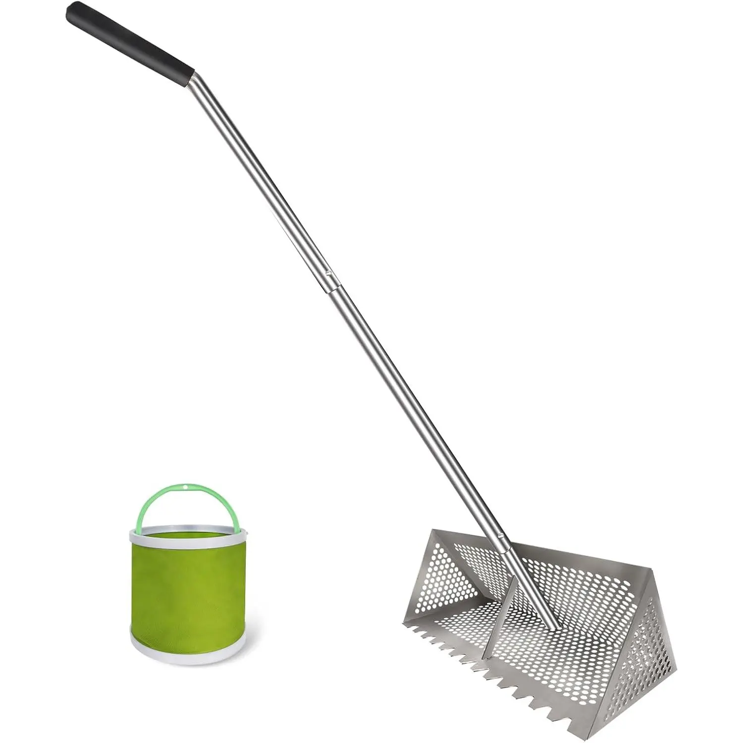 Sand flea rake - 304 Stainless Steel Pro 15.8 Inches Wide Basket Sand Sifter , Curved Handle Design Collapsible Sand Fleas Catcher for Travelling
