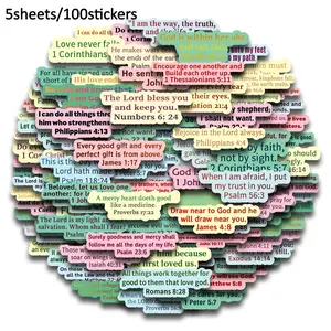 100pcs/5sheets Inspirational Uplifting Bible Verse Stickers - Christian Religious Motivational Self-Adhesive Decal Set with Jesus Quotes for Water Bottles, Laptops, Phonecase, Phone Decoration, Phone Accessories, Journaling & More