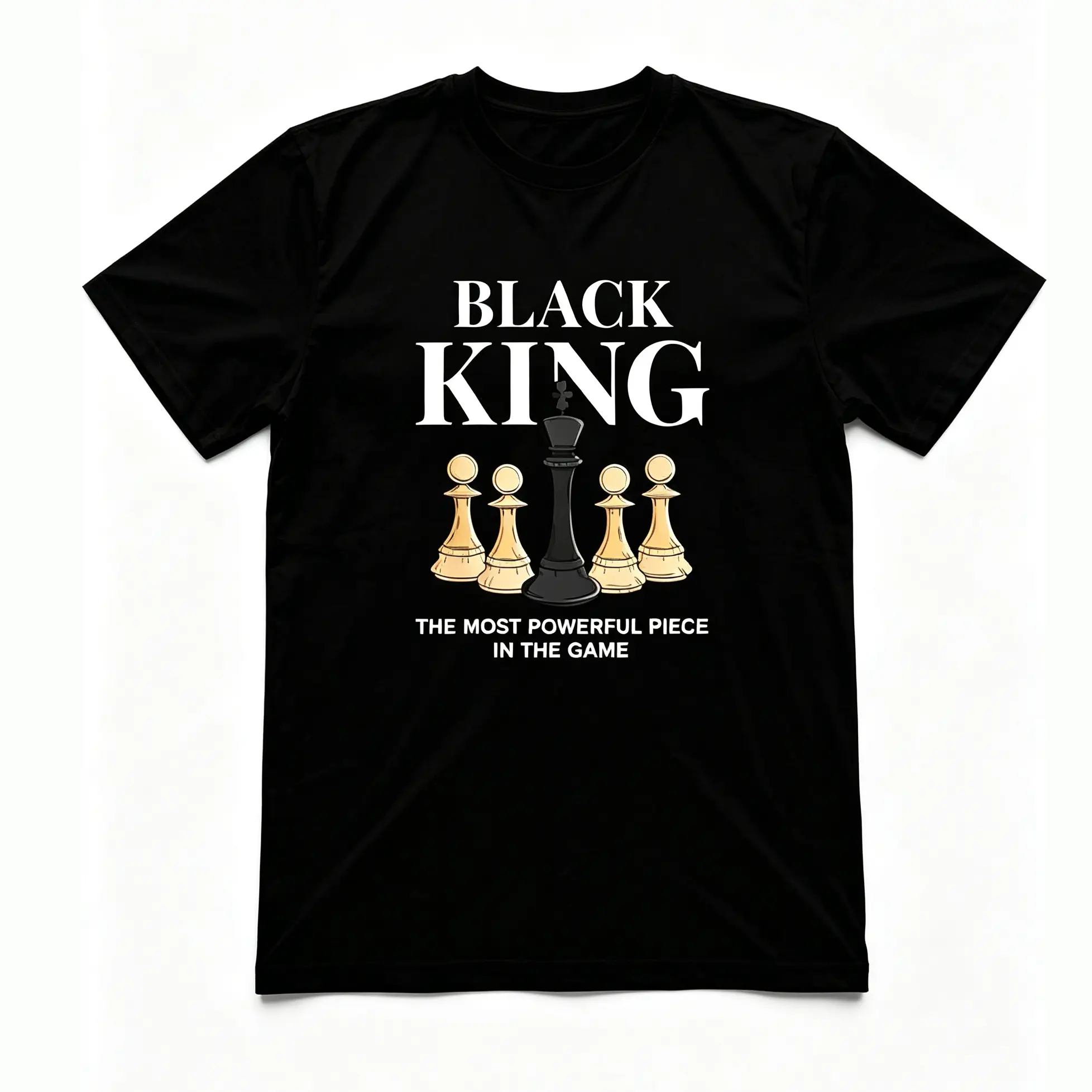 1pc Men's Chess King Print Black TShirt, Crew Neck, Casual Cotton Tee Medium Stretch Knit Fabric, Men's Regular Fit,
