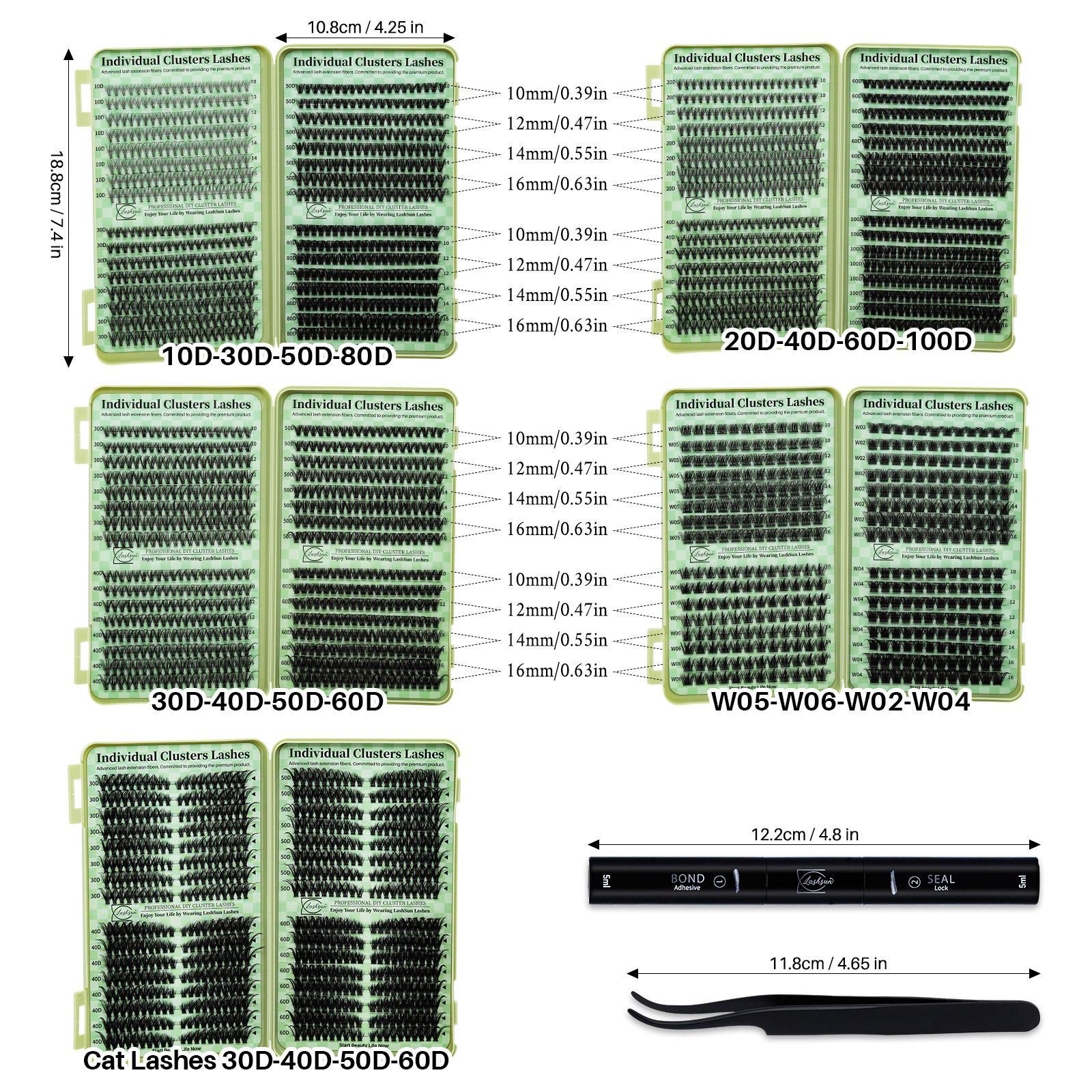 Individual False Eyelashes Kit, Eyelash Extension, 1 Set Mixed Length & Styles Lash Clusters with Lash Glue & Tweezers, Eye Makeup Enhancement Tool for Women, Cosmetic