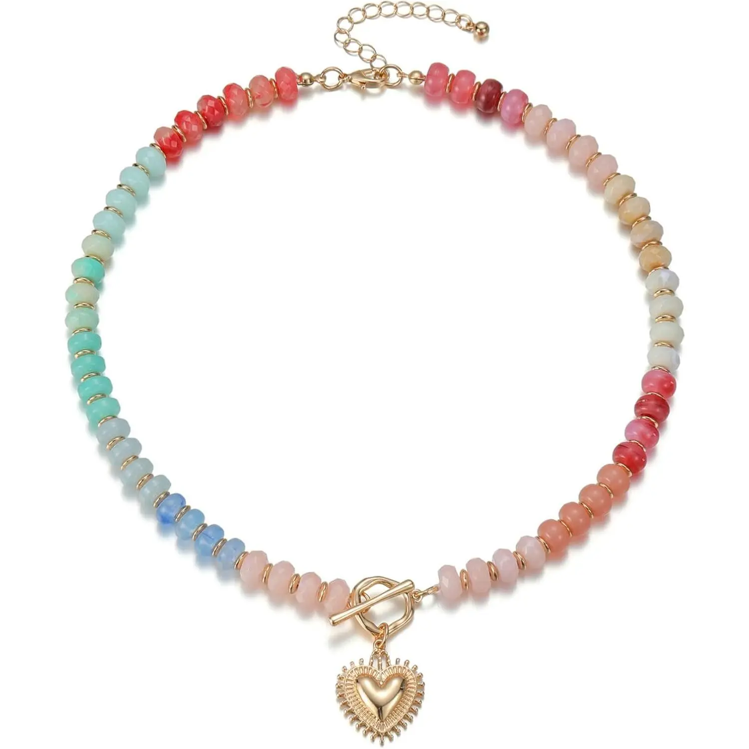 Women's Chunky Heart Necklaces - Colorful Resin Beaded Jewelry Necklaces, Bright Long Chain Daily Wear Trendy Statement Costume Jewelry Gift, Chunky Necklaces, Bright Necklaces