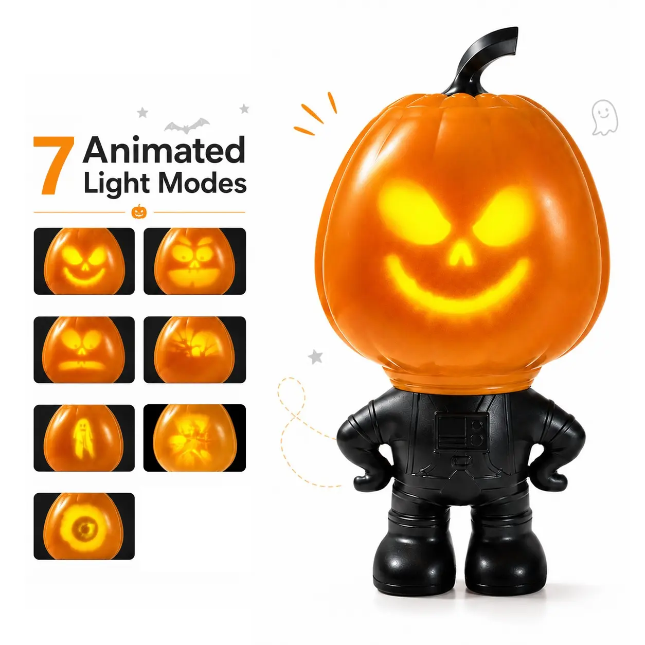Spooky Halloween Pumpkin Lamp, Light Up, 7 Animated Display Modes, Talking Pumpkin with Music & Voice, Perfect Halloween Decor for Tabletop Shelves Desk