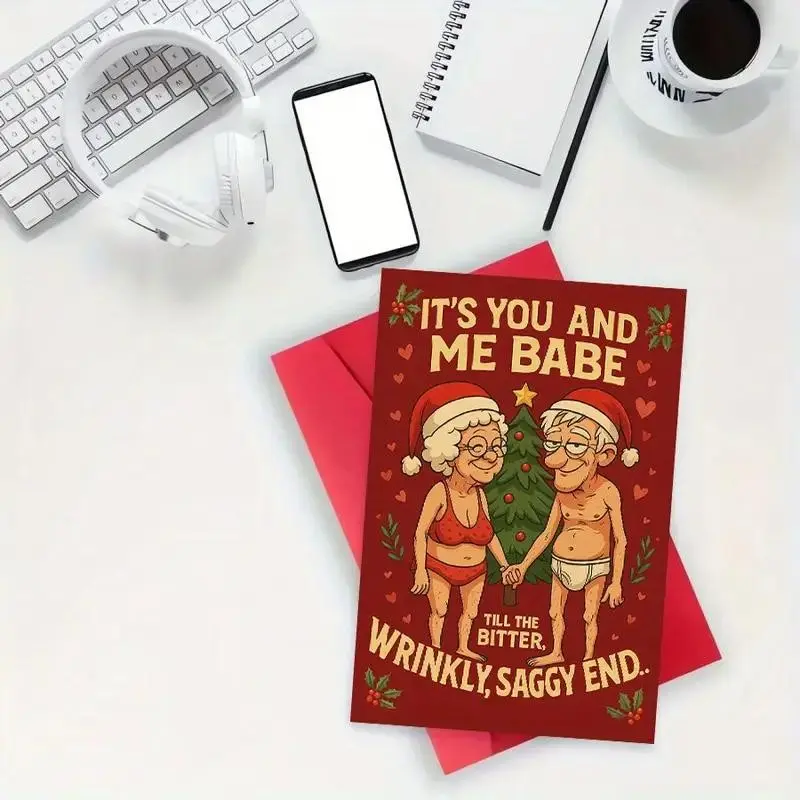 Funny Christmas Card for Couples, Elderly, Spouses, Anniversary Romantic Holiday Greeting Card, Long-Term Relationship Partner Gift