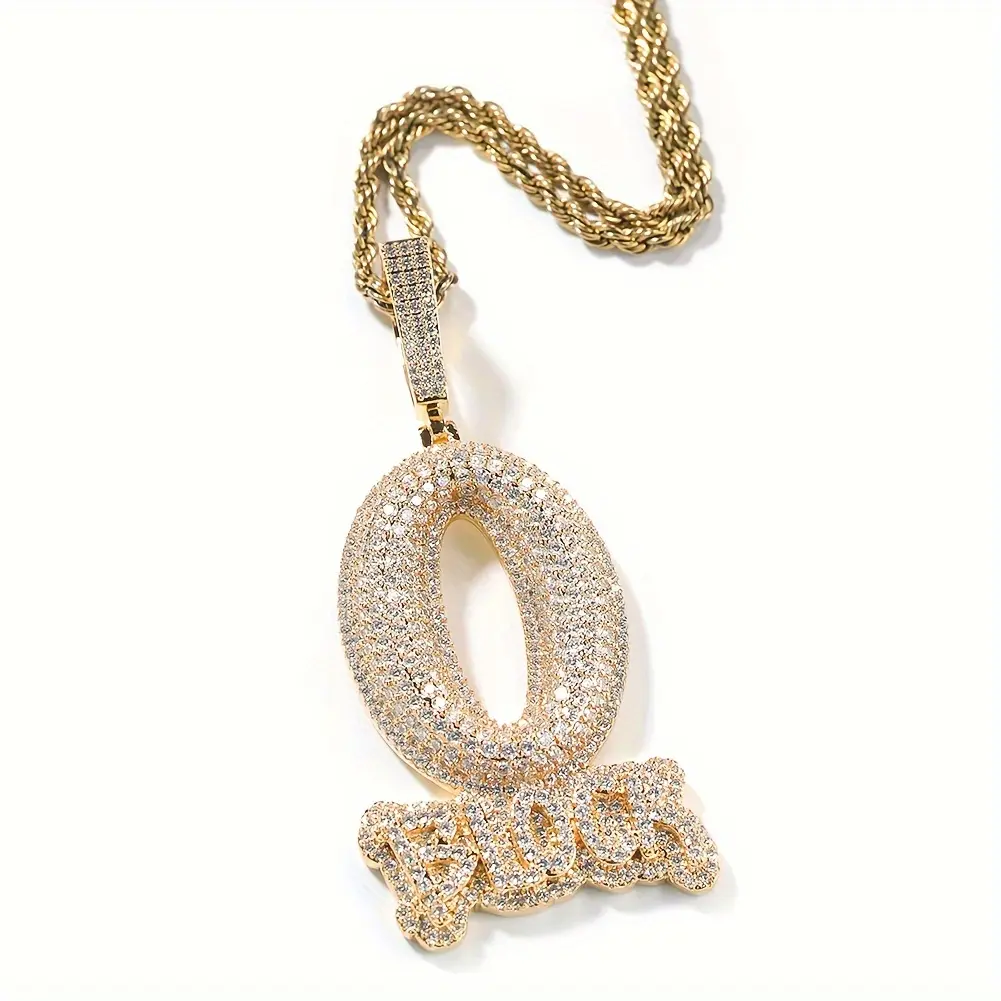 1pc Iced Out O Block Pendant, 18K Gold Plated, Micro Pave Synthetic Cubic Zircon Hip Hop Costume Necklace Fashion Accessory