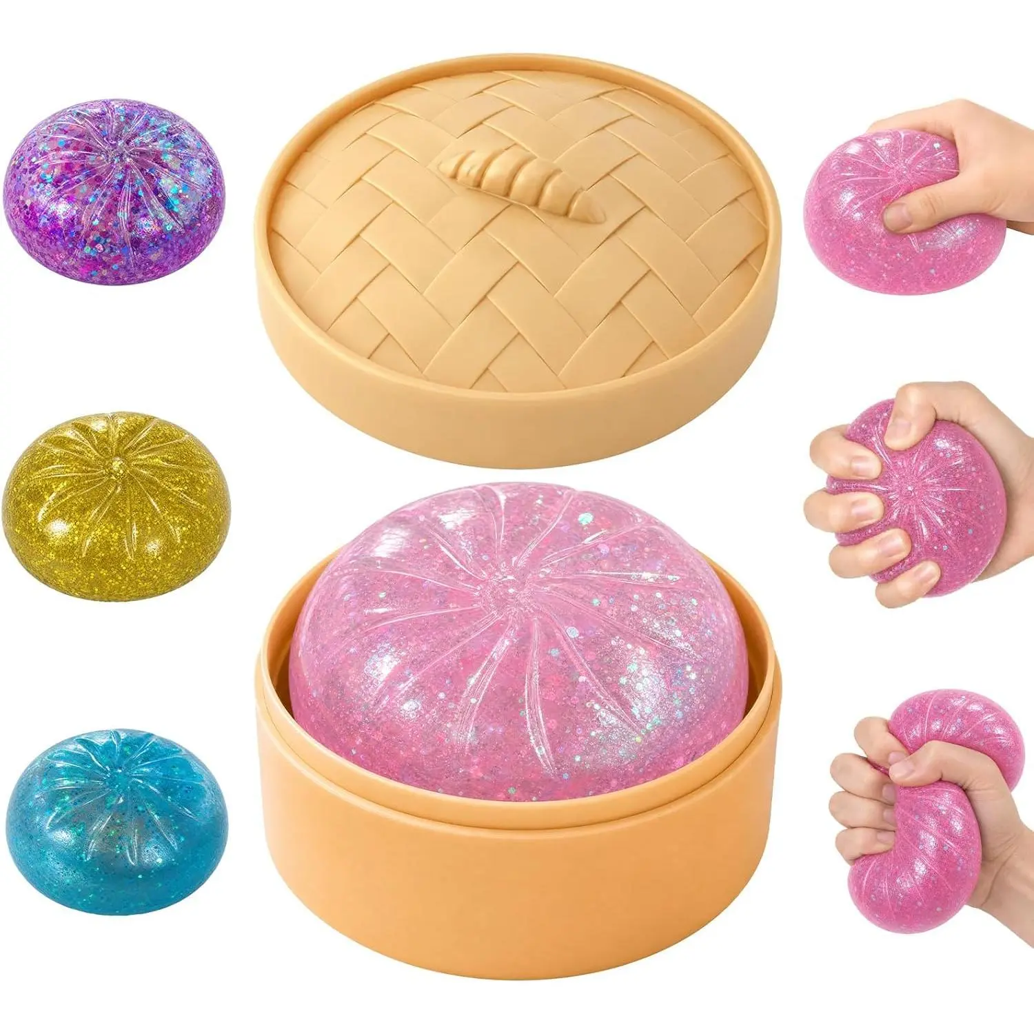 Malt Sugar Glitter Dumpling Squishy,Sugar Dumpling Squishy,Glitter Squishies Dumplings Mystery Box,Viral Bao Bun Squishys Dumlings Mystery Box,Suitable for Adult use in Offices and Homes(Pink)