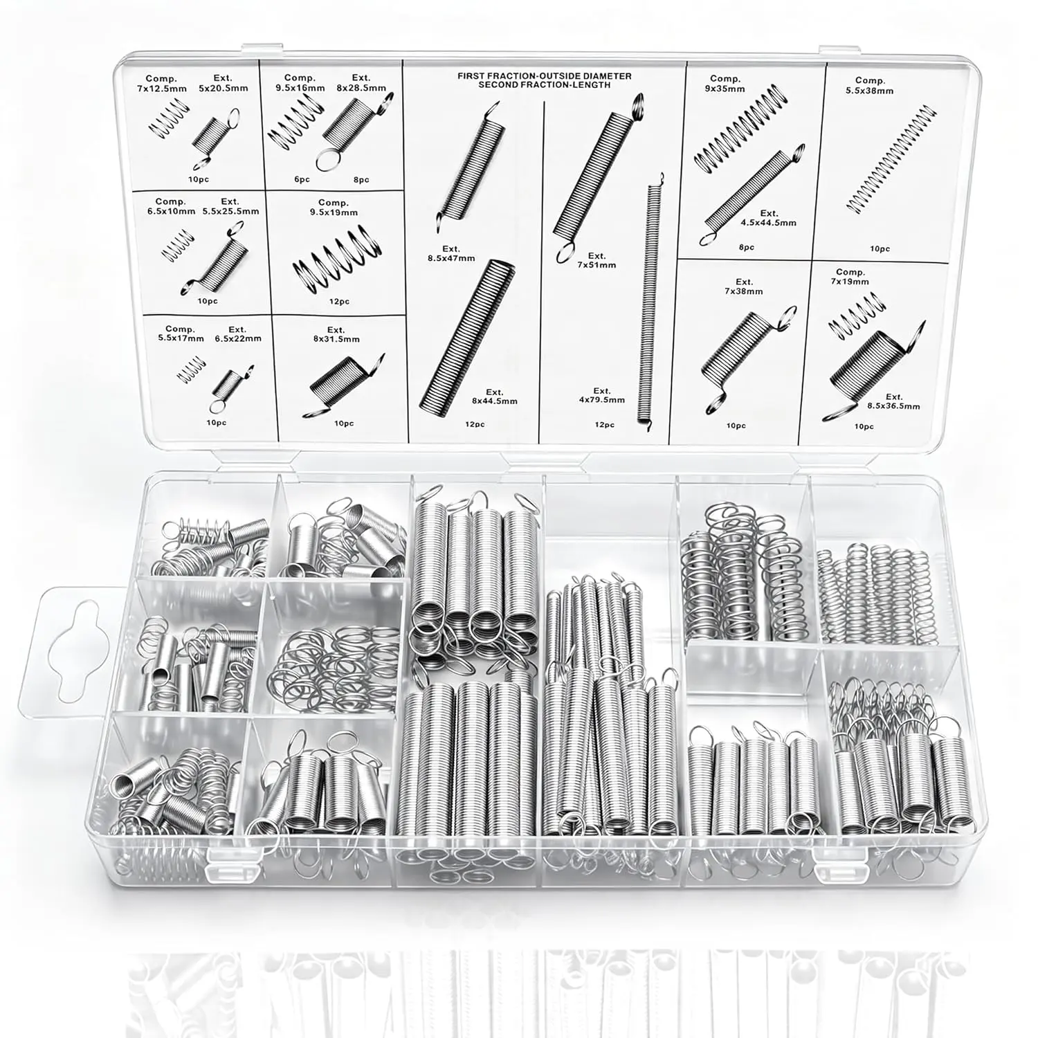 200pcs Assorted Multi-Size Steel Metal Springs Kit, Compression & Extension Springs Assortment with Plastic Storage Box for Piano, Doors (Tools & Hardware Use)