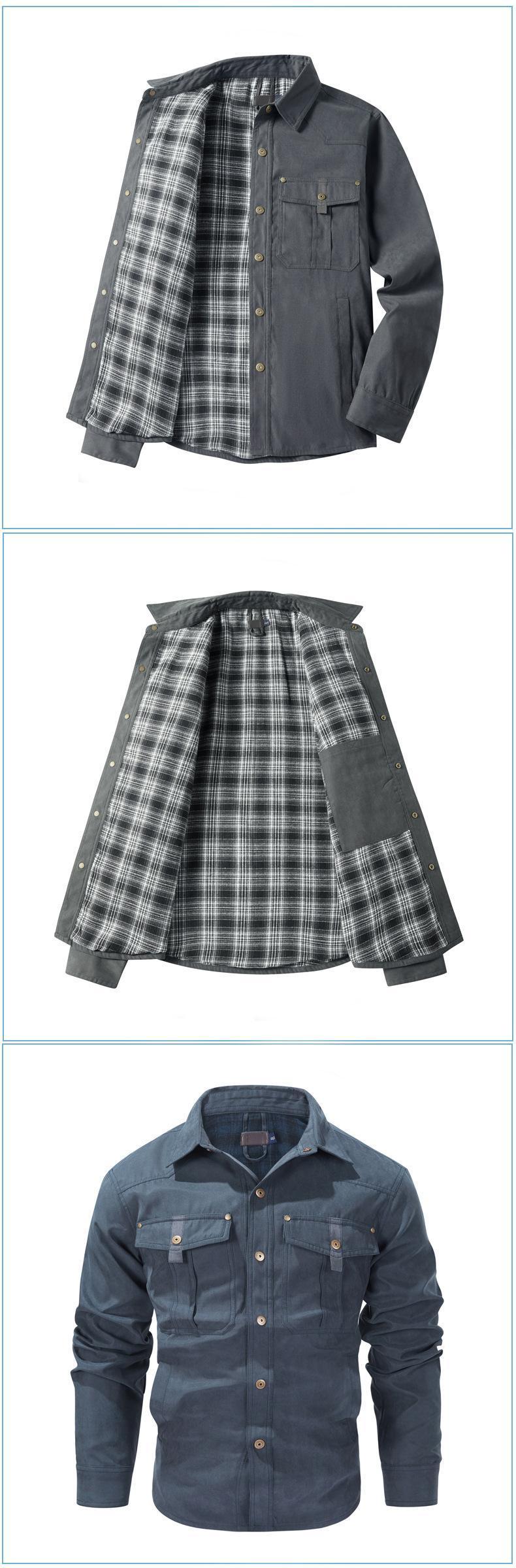 BIGWIG Men's Plaid Flannel Jacket, Winter Bomber Jacket, Warm Workwear Jacket, Flannel Lined, Lightweight Snap Button, Lapel Casual Jacket, Retro Western Style Jacket