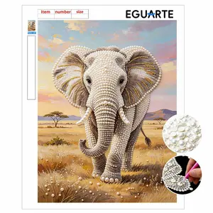 DIY Pearl Painting Kit, Frameless Elephant Design, Self-Stick Canvas with Tools, Home Wall Art, 3D Mosaic, Cross Stitch Set, Gift Idea