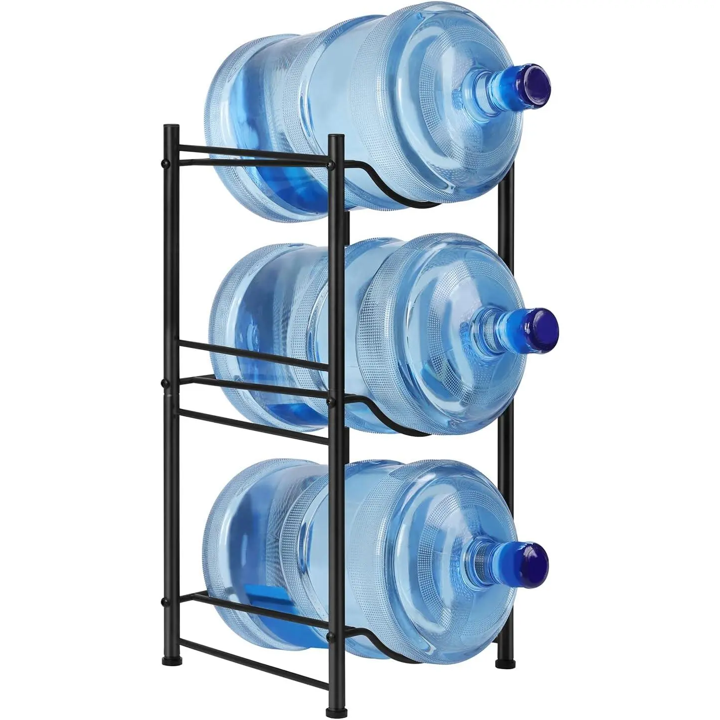 smusei 5 Gallon Water Bottle Jug Holder 3 Tier Heavy Duty Cooler Jug Storage Rack Detachable Bottle Organizer Shelf for Kitchen Office Space Save, Black