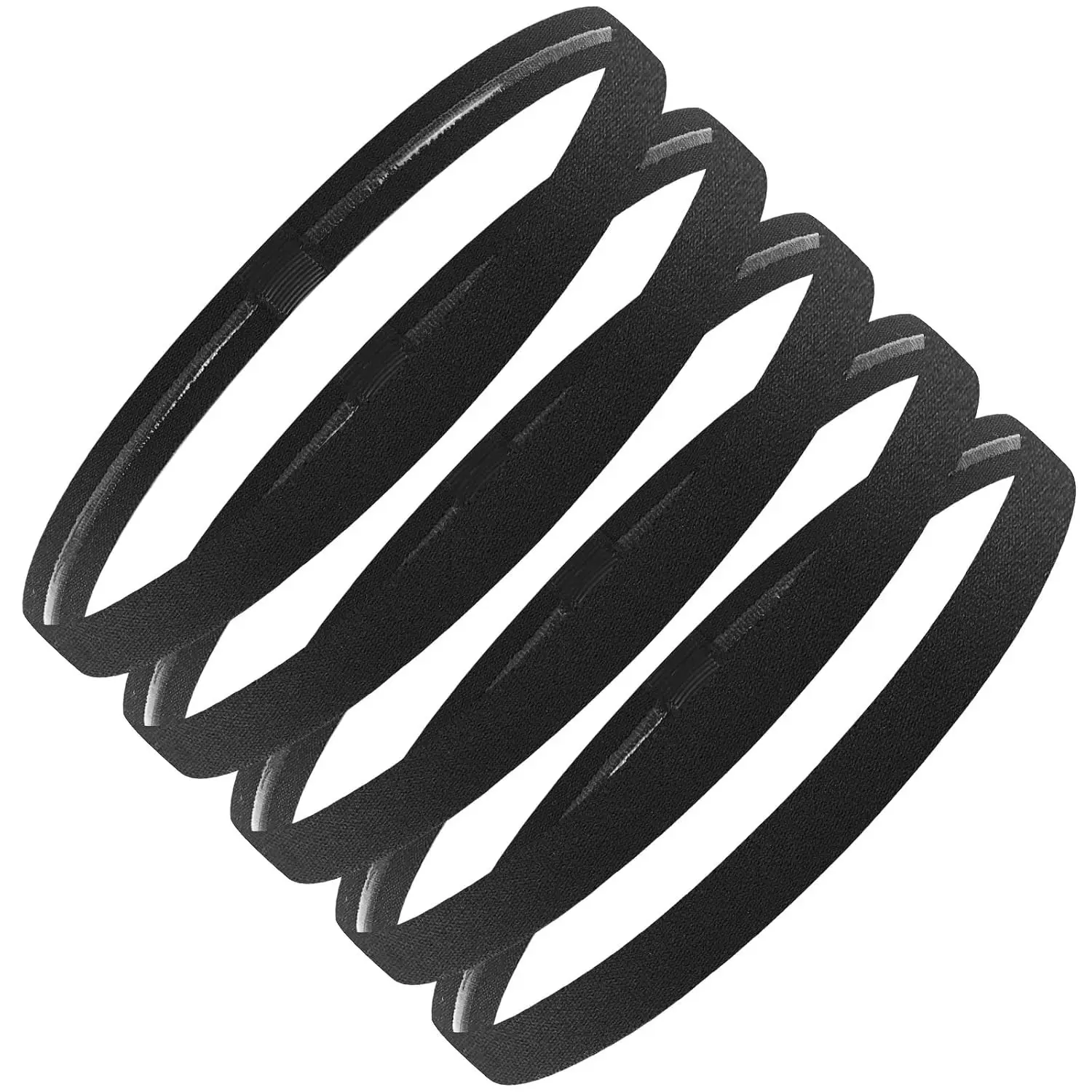 Thin Sports Headbands for Women, Men & Kids - 5 Pack Elastic Skinny Sweatbands, No-Slip Soft Hair Bands for Running, Workout, Yoga, Tennis, Basketball, Soccer, Football - Black