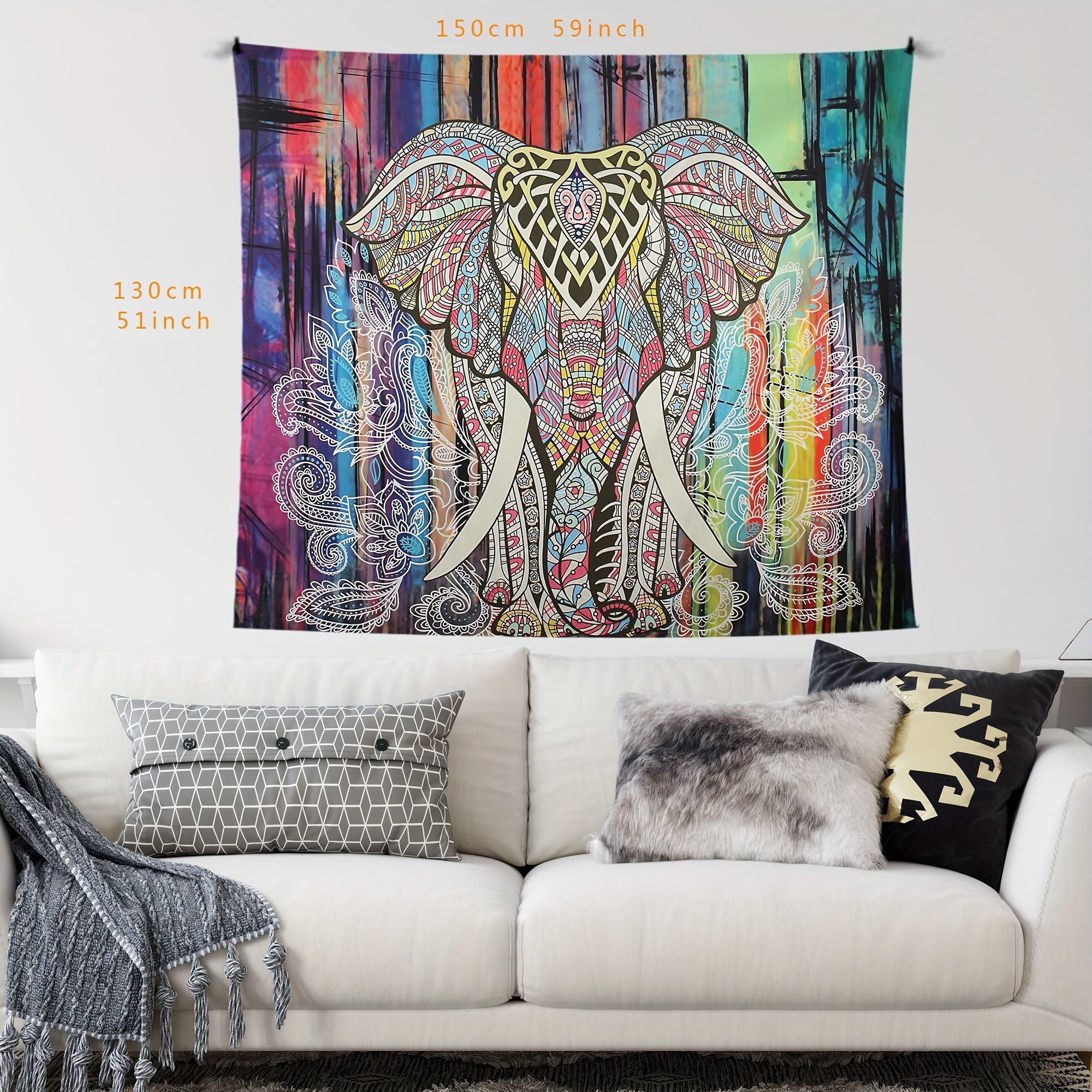1pc Exotic Mandala Indian Elephant Canvas Tapestry, Ethnic Life Wall Rug Creative Religious Print Wall Decor， funny room tapestry durable man