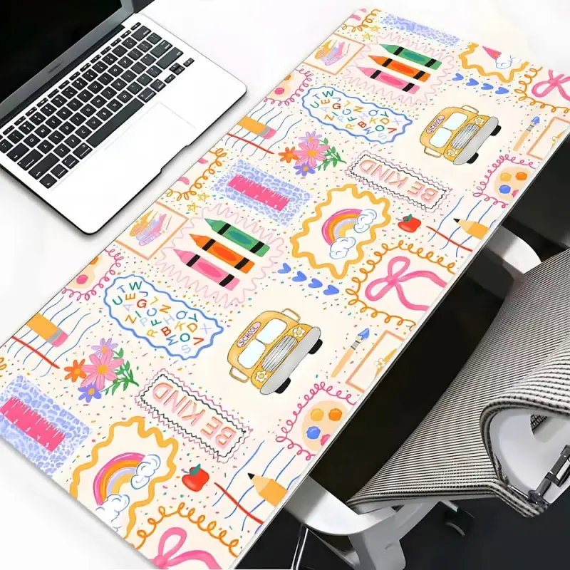 Teacher Appreciation Back to School Large Gaming Mouse Pad, Extended Cute Doodles Classroom Aesthetic Desk Mat Non-Slip Rubber Base Stitched Edges, Perfect Gift for Teachers, Desk Accessories Decor
