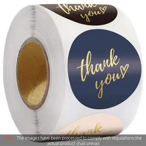 500Pcs Thank You Stickers Roll Round Gold Foil Labels with Heart 4Colors Vinyl Waterproof for Gift Greeting Cards Envelope Seals