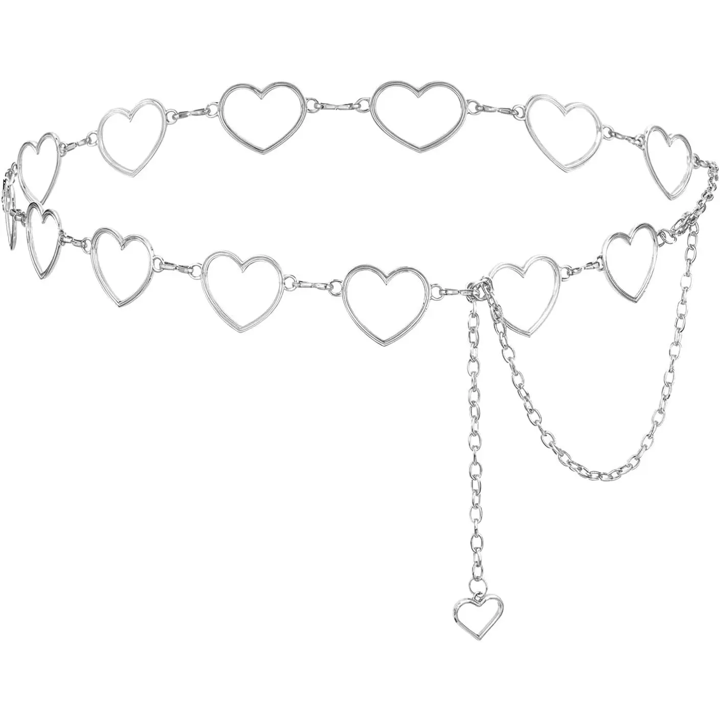 Chain Belts For Women Fashion  Chain Rhinestone  Belts Adjustable Metal   With Heart Design For Dress Jeans Bikini  Heart  Bikini Chains