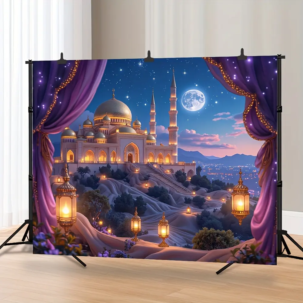 Aladdin Arabian Nights Fantasy Theme Synthetic Polyester Tapestry - Lightweight Rectangular, Durable Print, Cold Wash, Indoor-Outdoor Baby Shower Engagement Decor, Photo Booth Background