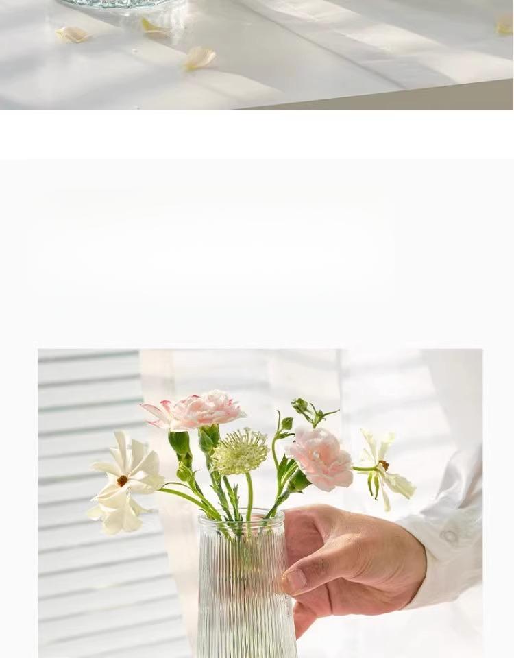 Glacier Pattern Glass Vase, Premium Social Media Style Transparent Flower Holder, Thickened Durable Water Cultivation Container, Living Room Table Rose Fresh Flower Decorative Ornament