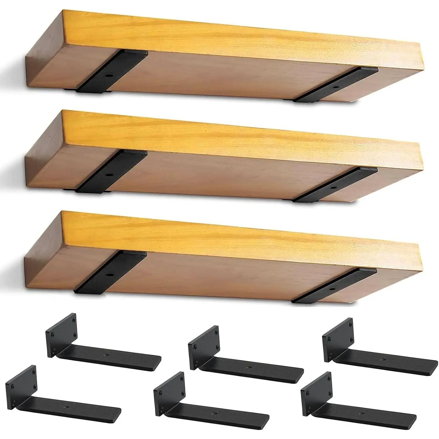 Heavy Duty 5 Inch Floating Shelf Brackets, 1/5 Inch Thick Industrial Black Metal L Brackets, Premium Solid Steel Shelf Supports, 6 PackGift