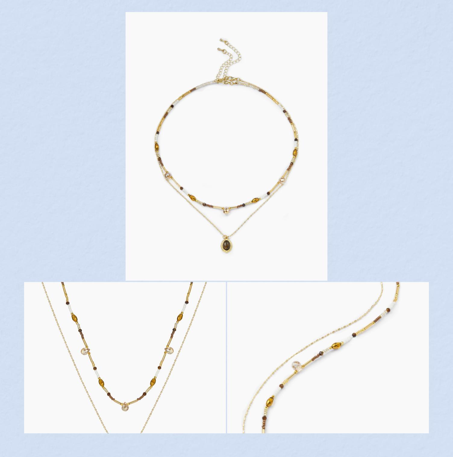 Cider DOUBLE LAYER STONE BEADED 18K GOLD PLATED COPPER NECKLACE