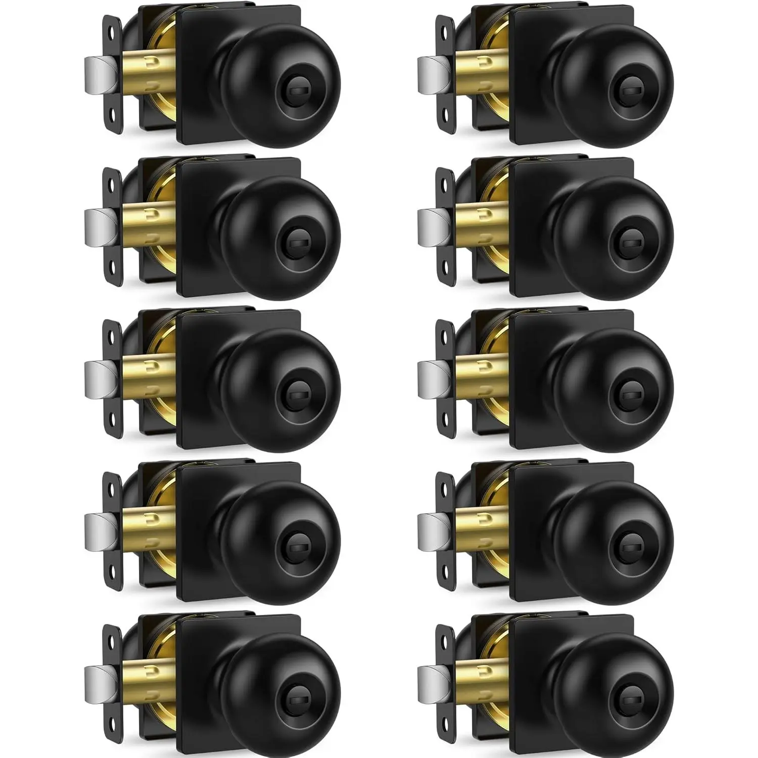 10 Pack  Door Knobs Interior, Matte Black Keyless Door Locks for Bedrooms Bathrooms - ANSI Grade-3 Certified Square Modern Locking Doorknob - Round Door Knob with Lock, Heavy Duty