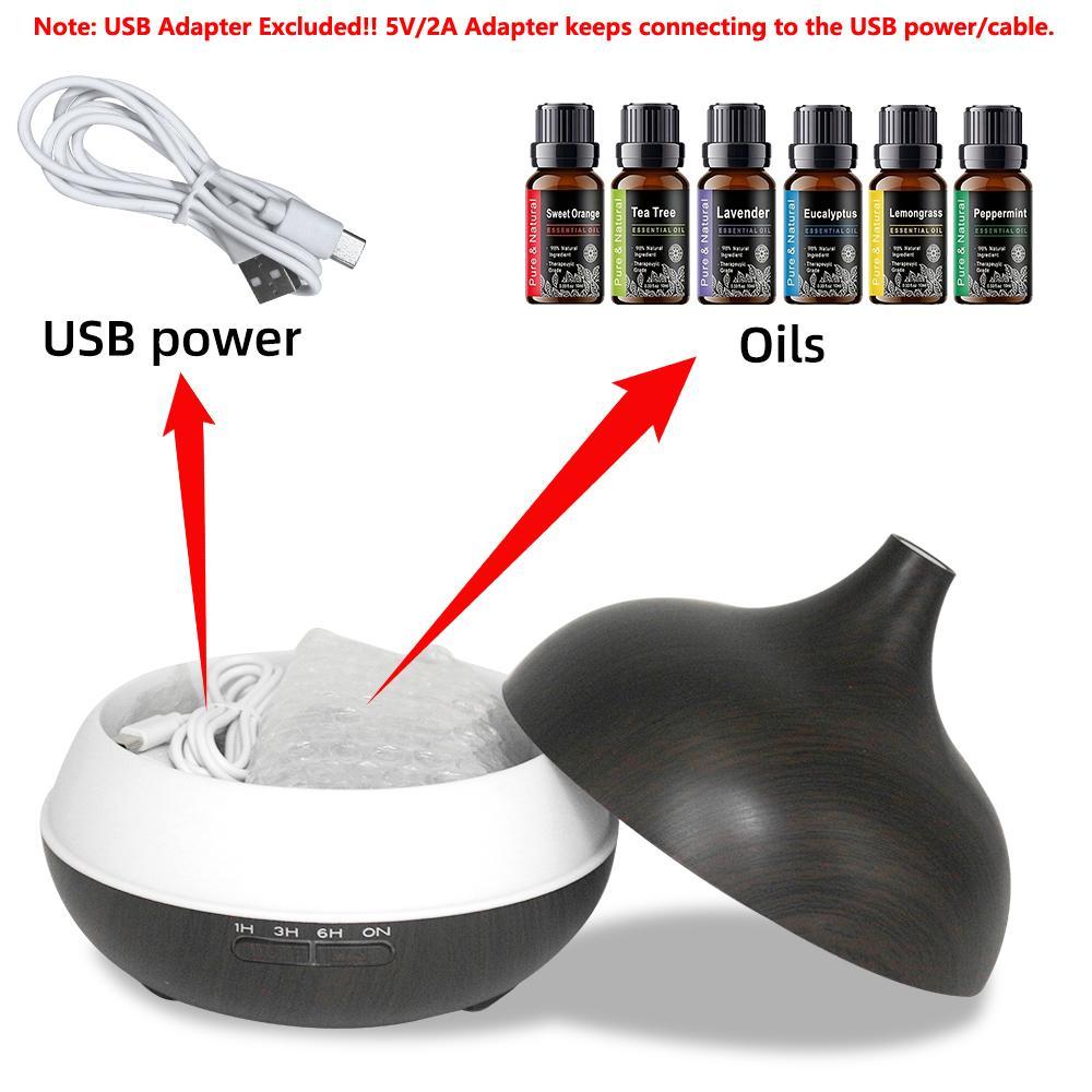 2 pieces Wood Grain Humidifier Diffuser 550ml Remote Control Quiet 12 Essential Oils