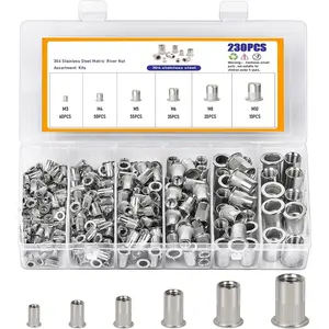 230 count Rivet Nut  Kit,Stainless Steel Rivet Nuts M3 M4 M5 M6 M8 M10 Flat  Rivnut Set,Metric Rivet Nut Kit for Automotive,  Decor and Industrial Products