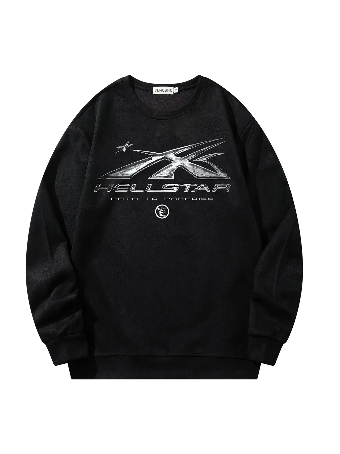 Men's Fall New Fashion Casual Long Sleeve Sweatshirt, American Retro High Street Brand, Lightning and Flame Star Print, Versatile Top