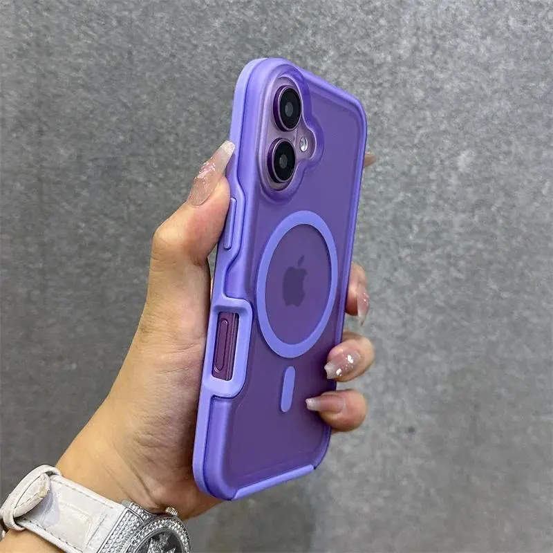 Magnetic Neon Matte Translucent Armor Shockproof Phone Case for iPhone 12-16 Pro Max, Magsafe Wireless Charging Compatible Casing with Accessories for Enhanced Protection, Smartphone, Handheld