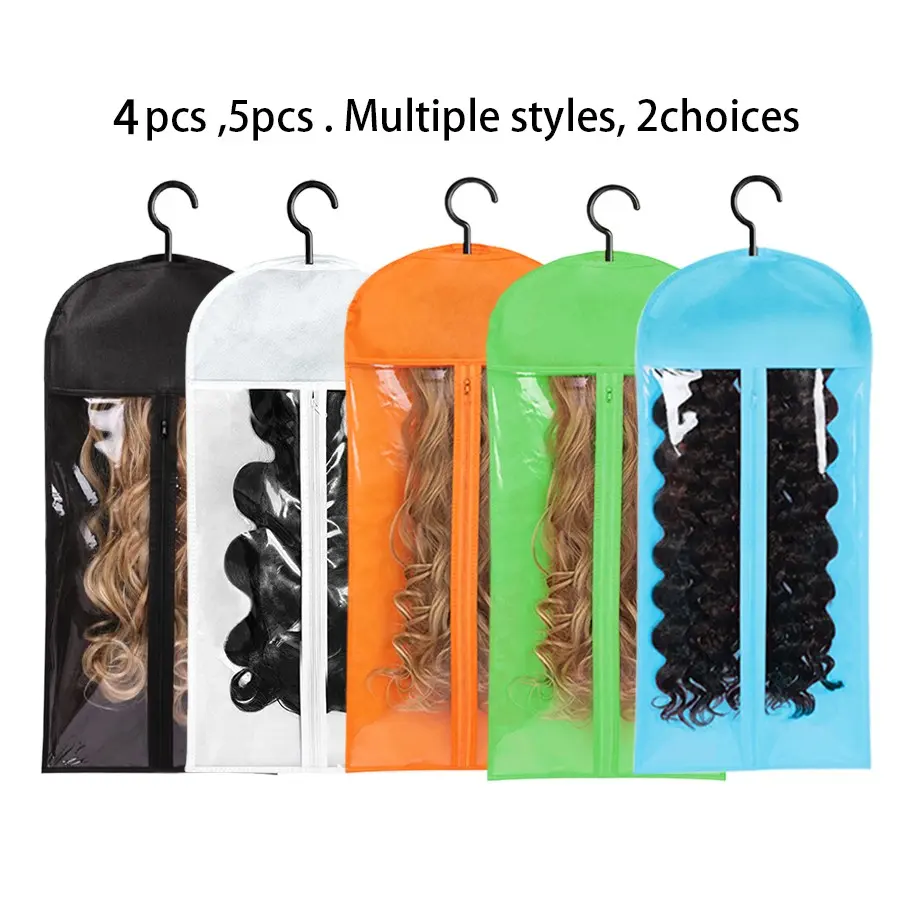 4/5PCS Wig Storage Bag With Hook Wig Storage Hanger Zipper Transparent Dustproof Wig Storage Bag, Hair Extension Holder Wig Bag Wig Storage For Multiple Wigs Holder Hair Extension Hanger Wig Tool Wigs Accessories Wig Storage Solutions For Salon & Home Use