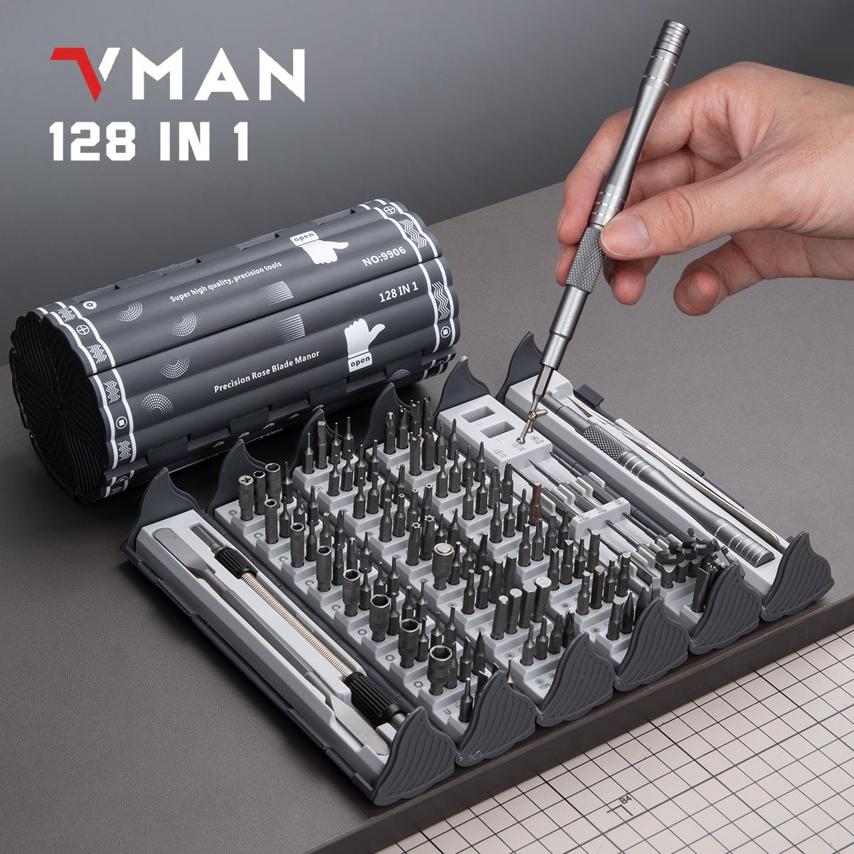 Vman Precision Multifunctional Screwdriver Set, 128-Piece Multi-Tool Kit with S2 Magnetic Bits, Portable Repair Tool Set for Computer, Phone, Watch, Electronics