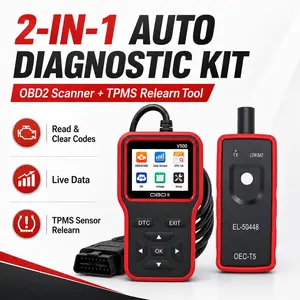 2-In-1 Automotive Diagnostic Kit, V500 Obd2 Scanner, El-50448 Tpms Relearn Tool, Read Clear Engine Codes, Live Data, Dtc Lookup, Battery Voltage