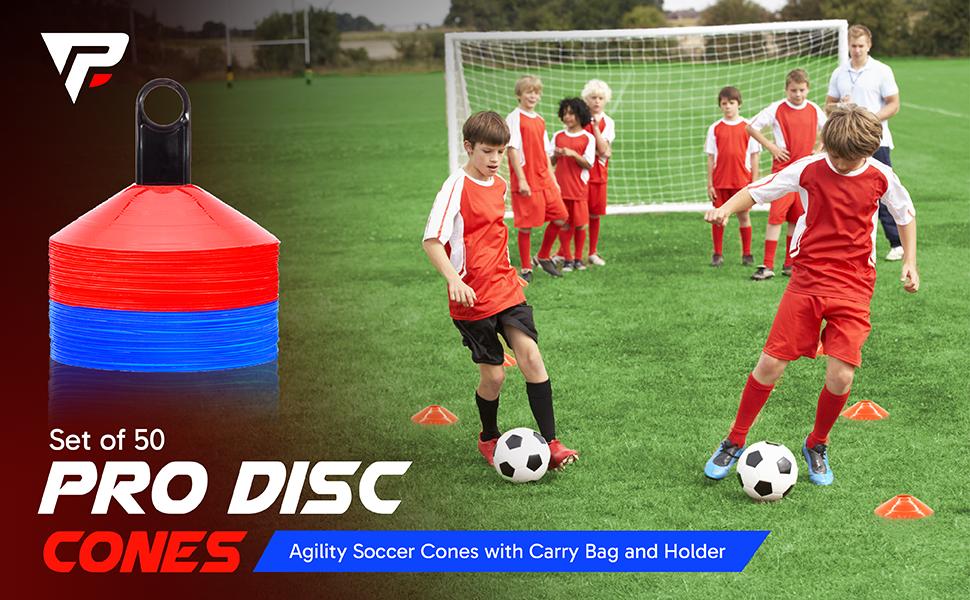 Pro Disc Cones (Set of 50) - Agility Soccer Cones with Carry Bag and Holder for, Football,, Sports, Field Cone Markers - Includes Top 15 Drills Book Pro Disc Cones (Set of 50) - Agility Soccer Cones with Carry Bag and Holder for, Football,, Sports, Field Cone Markers - Includes Top 15 Drills Book