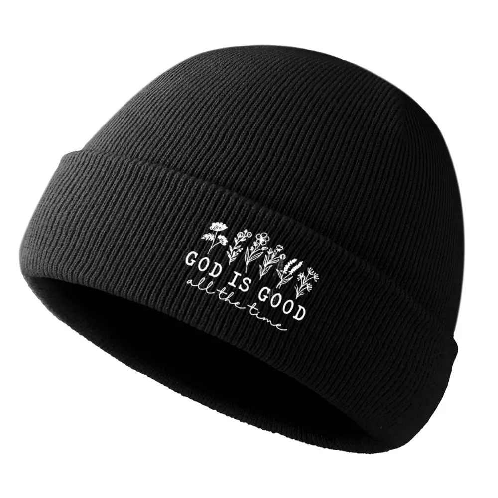 Unisex Faith-Inspired "GOD IS GOOD" Floral Premium Knit Beanie - Black, Soft, Durable, Warm, Classic Fit for Cold Weather, Outdoor Wear sohochic