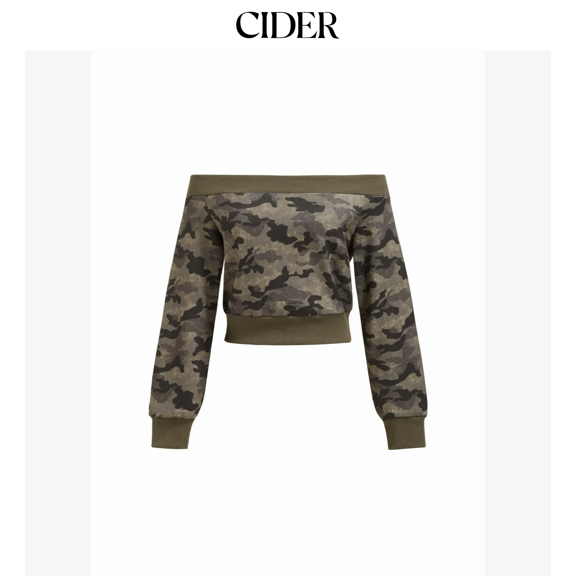 Cider Cotton-blend Camo Off-shoulder Long Sleeve Oversized Sweatshirt SummerFinds