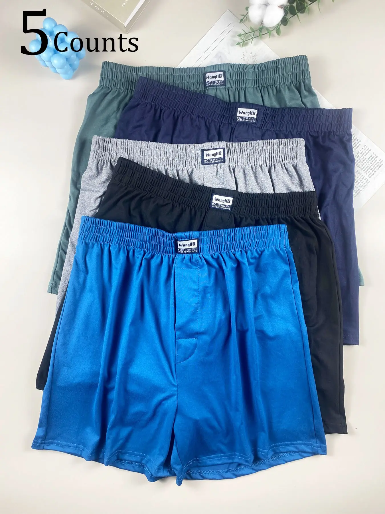 Wanghq 5-Pack Low-Rise Casual Underwear, Soft & Durable, Consistent Color Matching, Button Design, Optional Side Stripes, Gentle on Skin