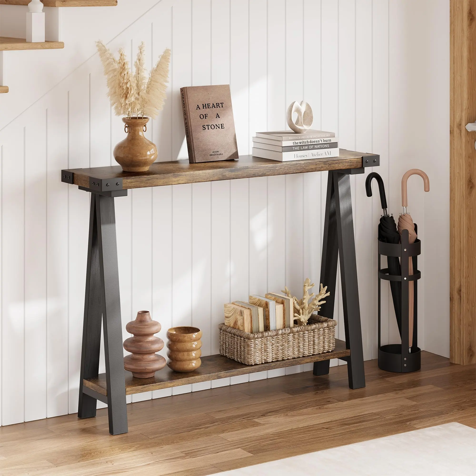 Garvee Narrow Console Table for Entryway with Two-Tier Storage, 43.3-Inch Small Hallway Table, Perfect for Living Room or Entryway Organization