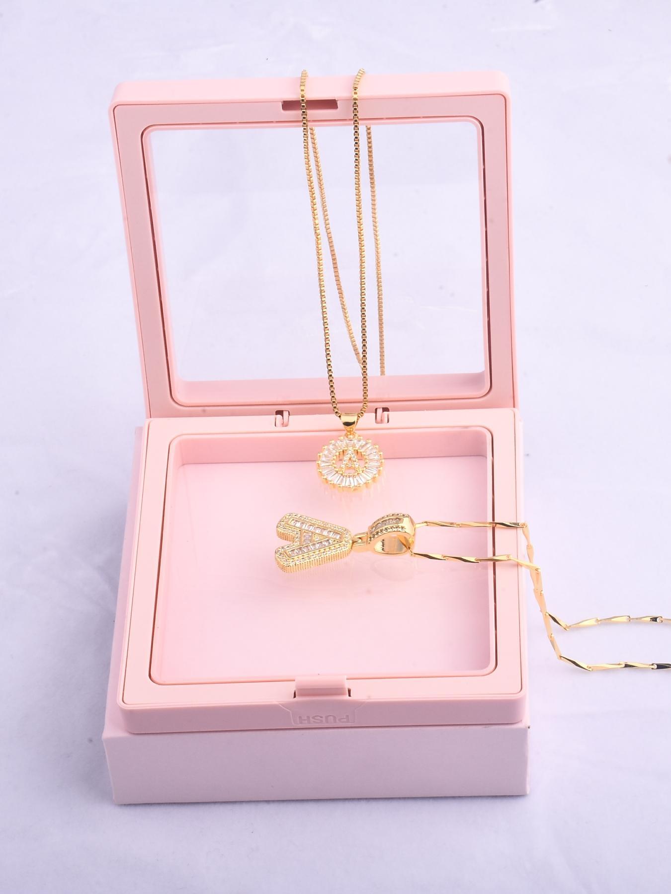 Initials Necklace with Box, 26 Letters Pendant Necklace for Women & Girls, Fashion Jewelry for Party, Daily Decor, Trendy All-match & Exquisite Jewelry for Birthday Gift, Initial Necklace Set