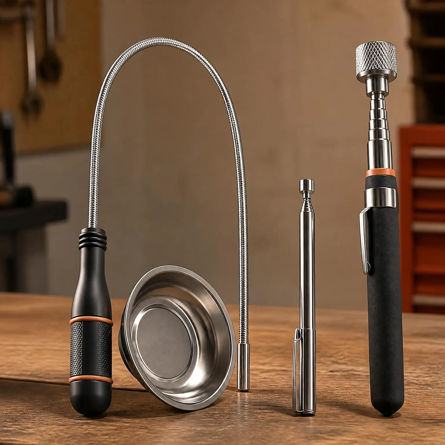 4-Piece Telescoping Magnetic Pickup Tool Set - Extendable Flexible Bendable Spring Magnet Stick